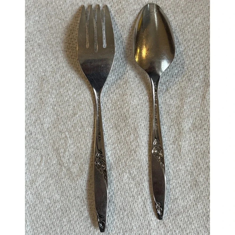 Oneida West Bend TWILIGHT ROSE Stainless Flatware 1 Teaspoon 1 Fork